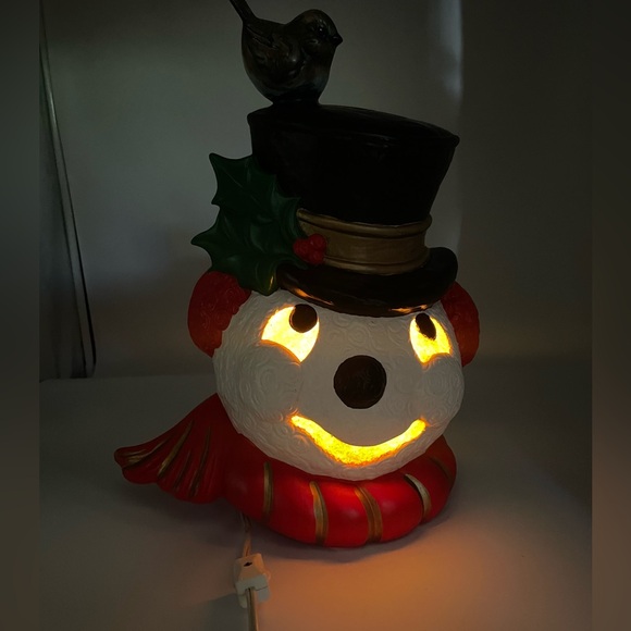 Vintage Light Up Ceramic Glow Snowman Head Christmas Decor Tested - Picture 3 of 6
